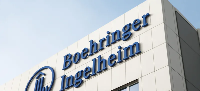 The Boehringer Ingelheim sign on the company's building